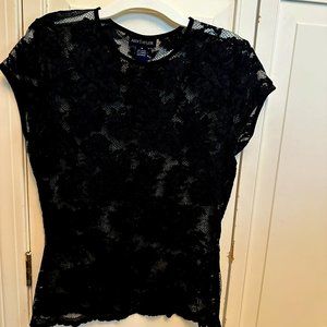 Ann Taylor Top- Black Lace Top- Cap Sleeves, Size M